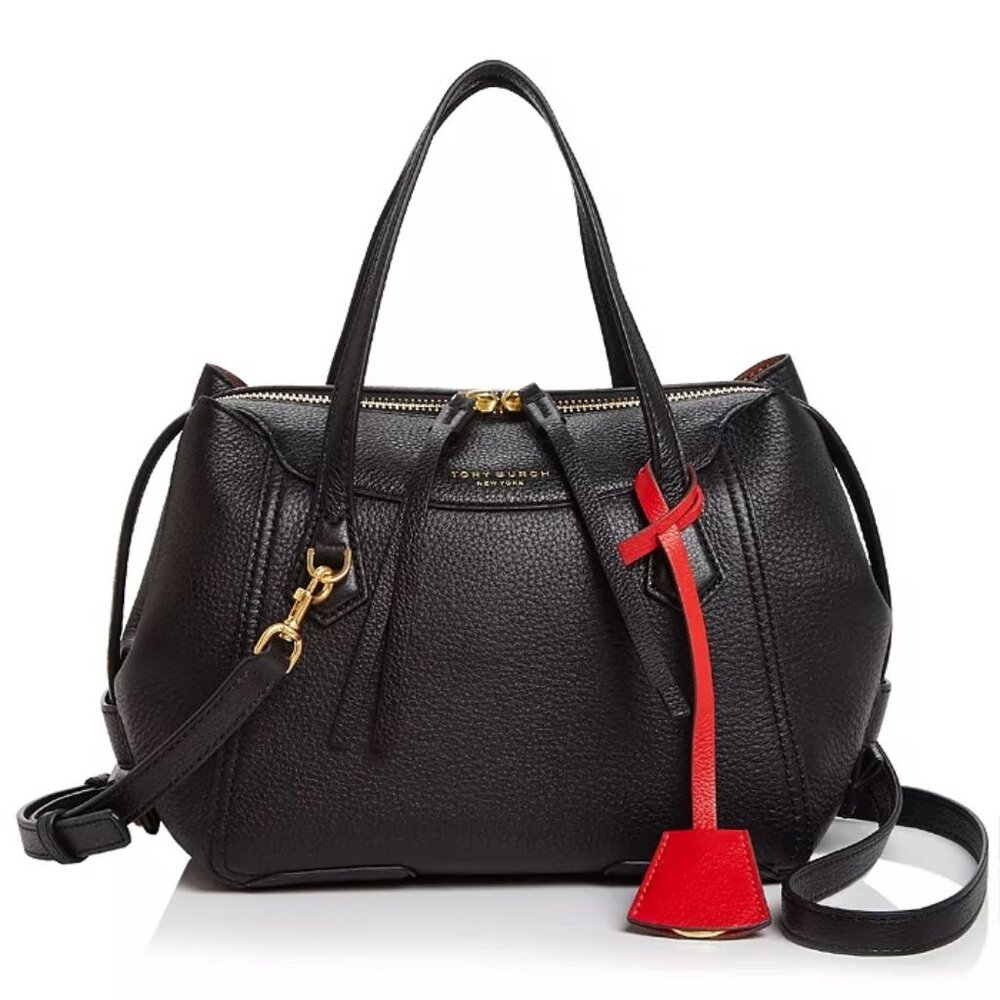 Tory Burch Perry Small Satchel Crossbody Shoulder Leather Bag‎ Black
